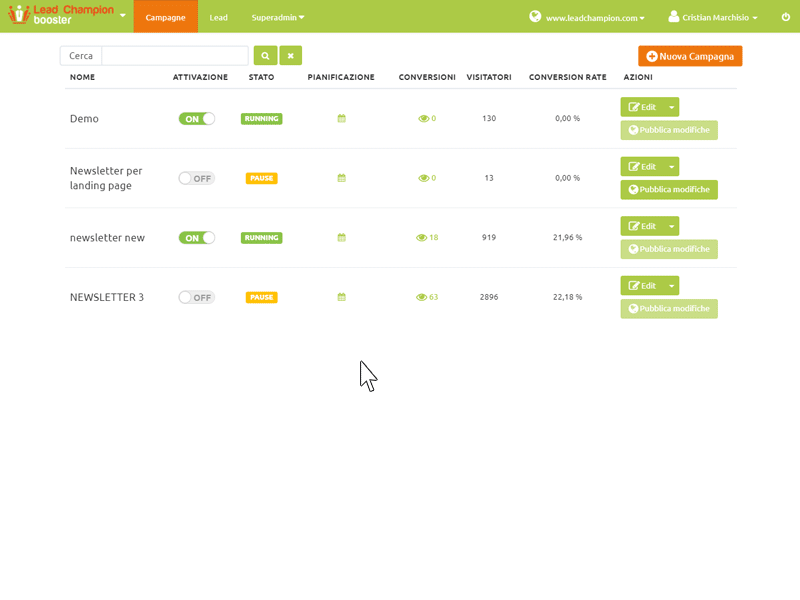 Selezionare la lista mailchimp per integrazione campagna
