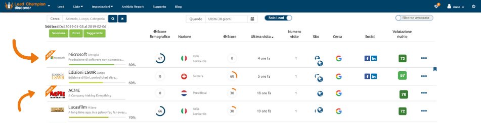 lead nel listato
